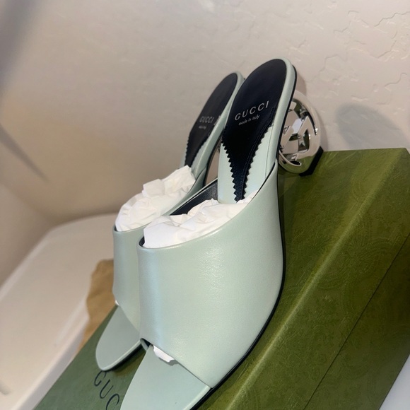 NEW Gucci leather green kitten logo heel size 9 brand new - Picture 10 of 10